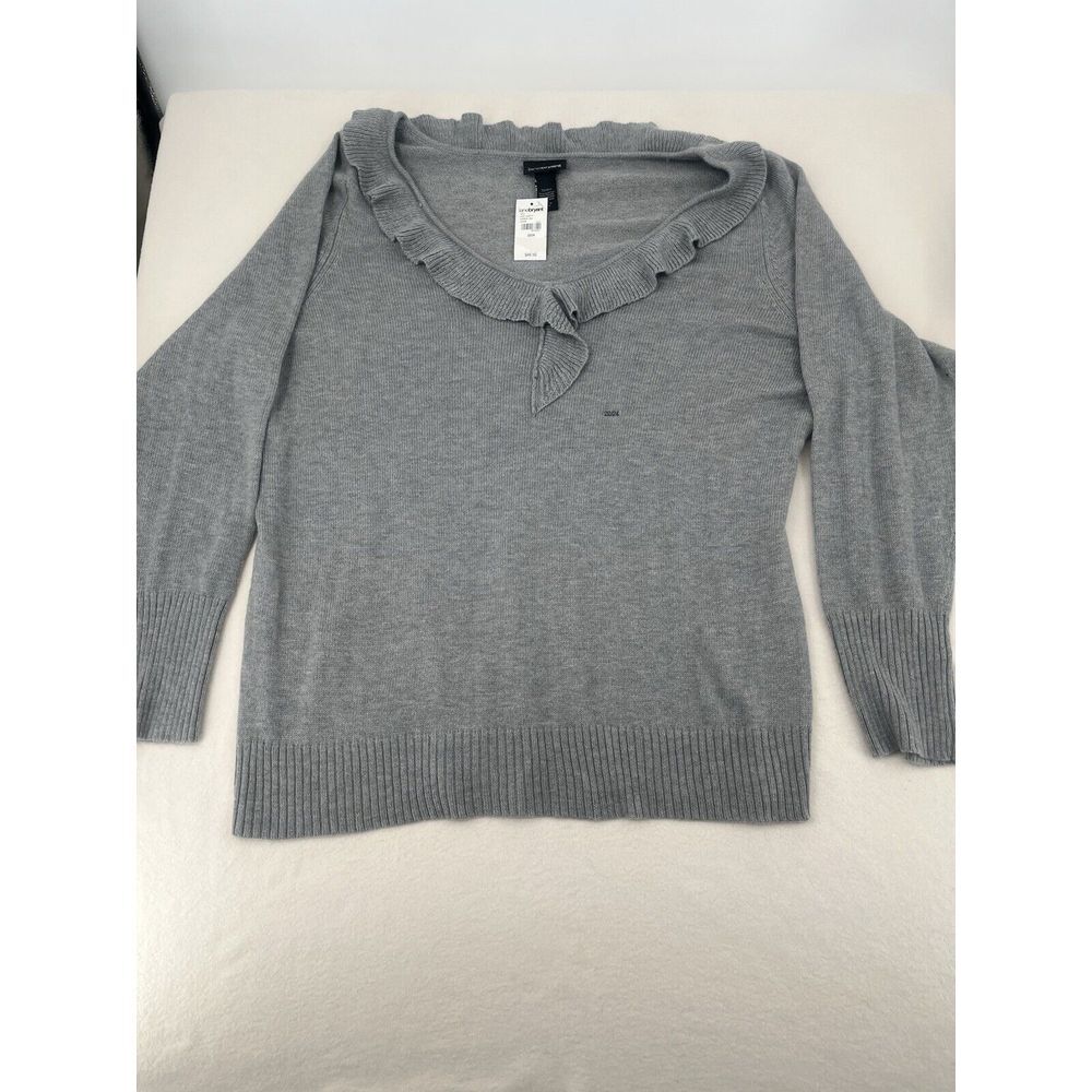 Lane Bryant Angora Blend Sweater Size 22/24 Gray Soft Ruffle VNeck New With Tags